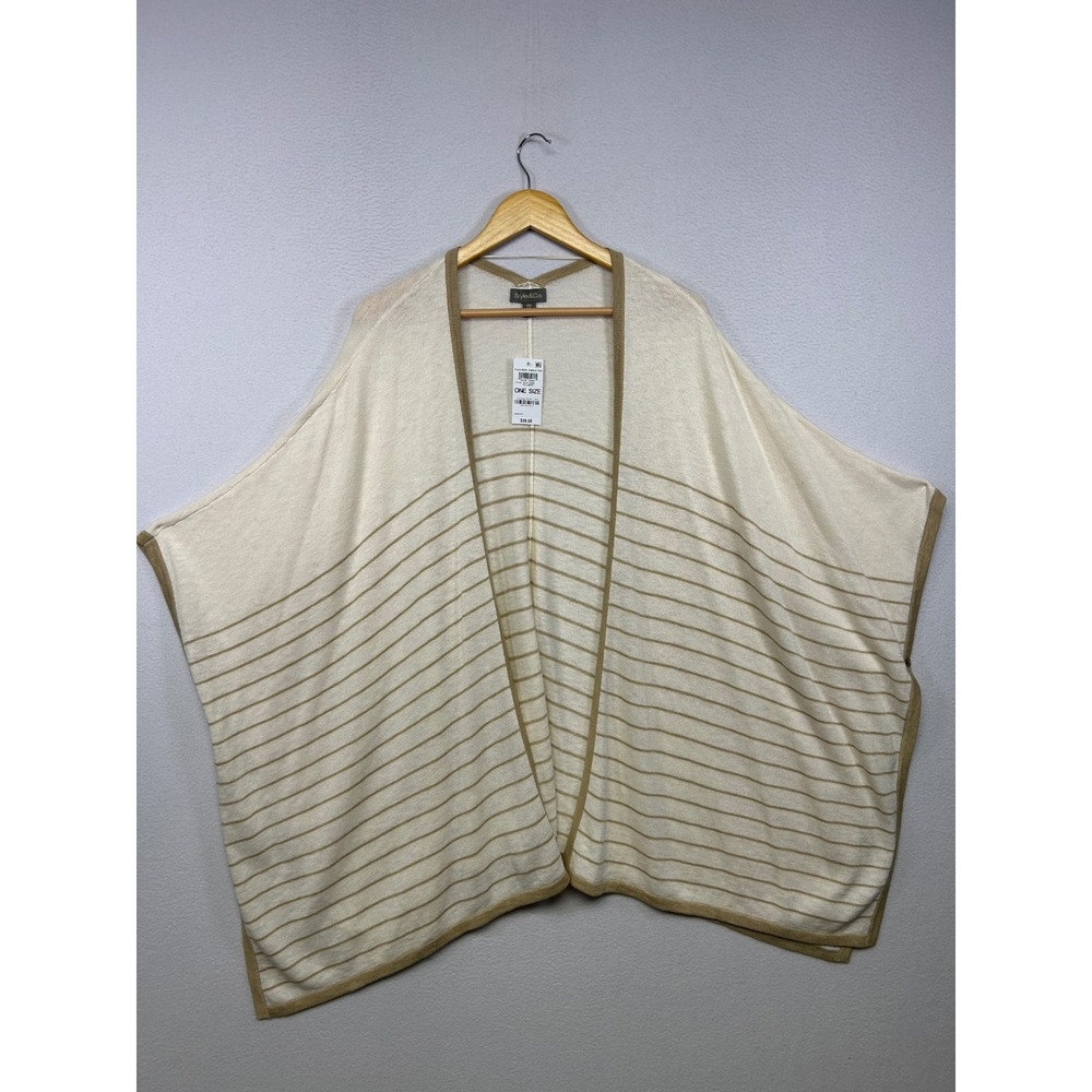 Bohemian Coastal Style & Co Women One Size Palomino Striped Poncho Sweater